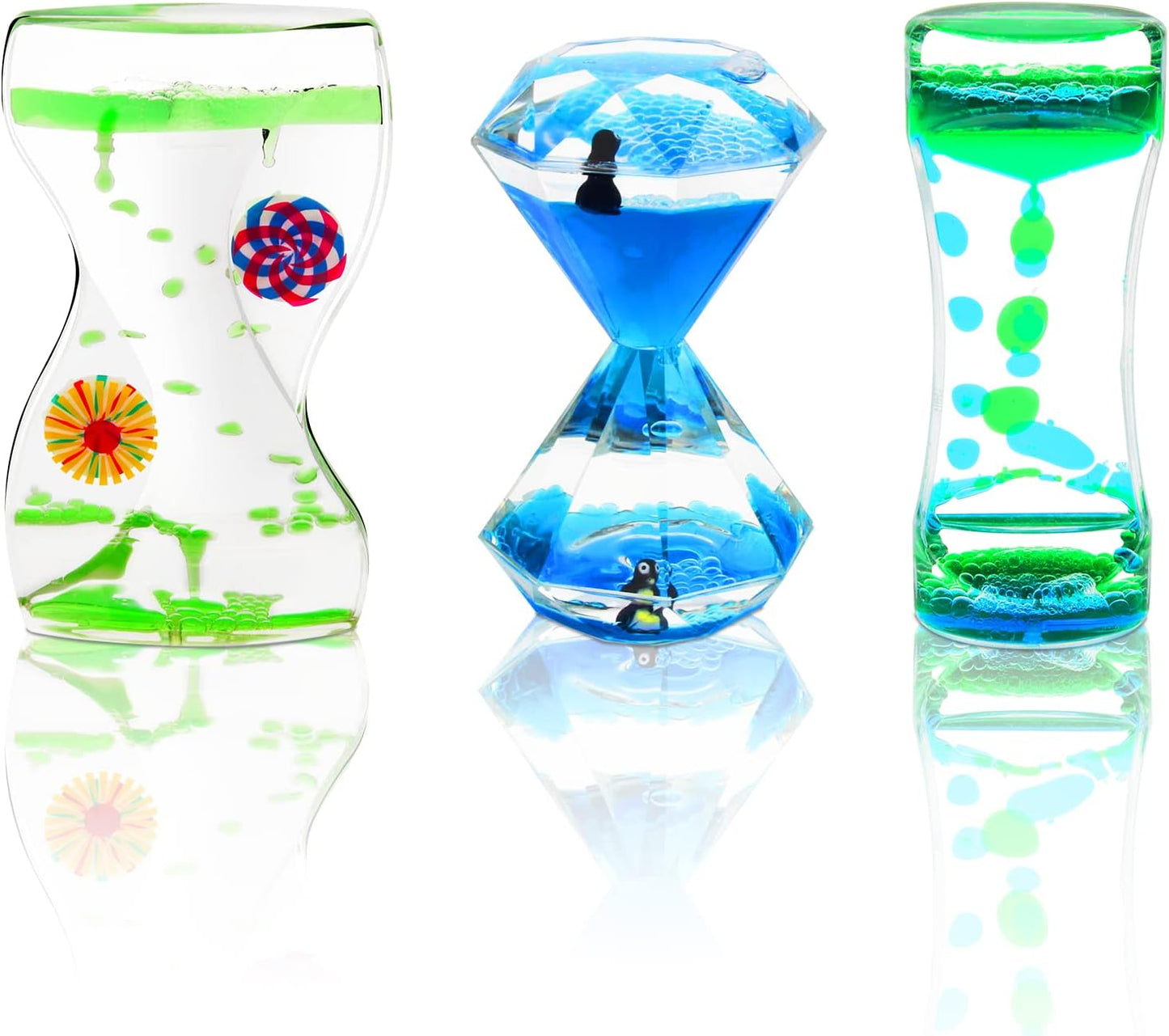 Coitak Liquid Motion Bubbler Timer for Sensory Play, Fidget Toy, Desk Top, 3 Pack, Assorted Colors (Style-2)