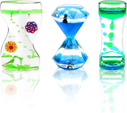 Coitak Liquid Motion Bubbler Timer for Sensory Play, Fidget Toy, Desk Top, 3 Pack, Assorted Colors (Style-2)