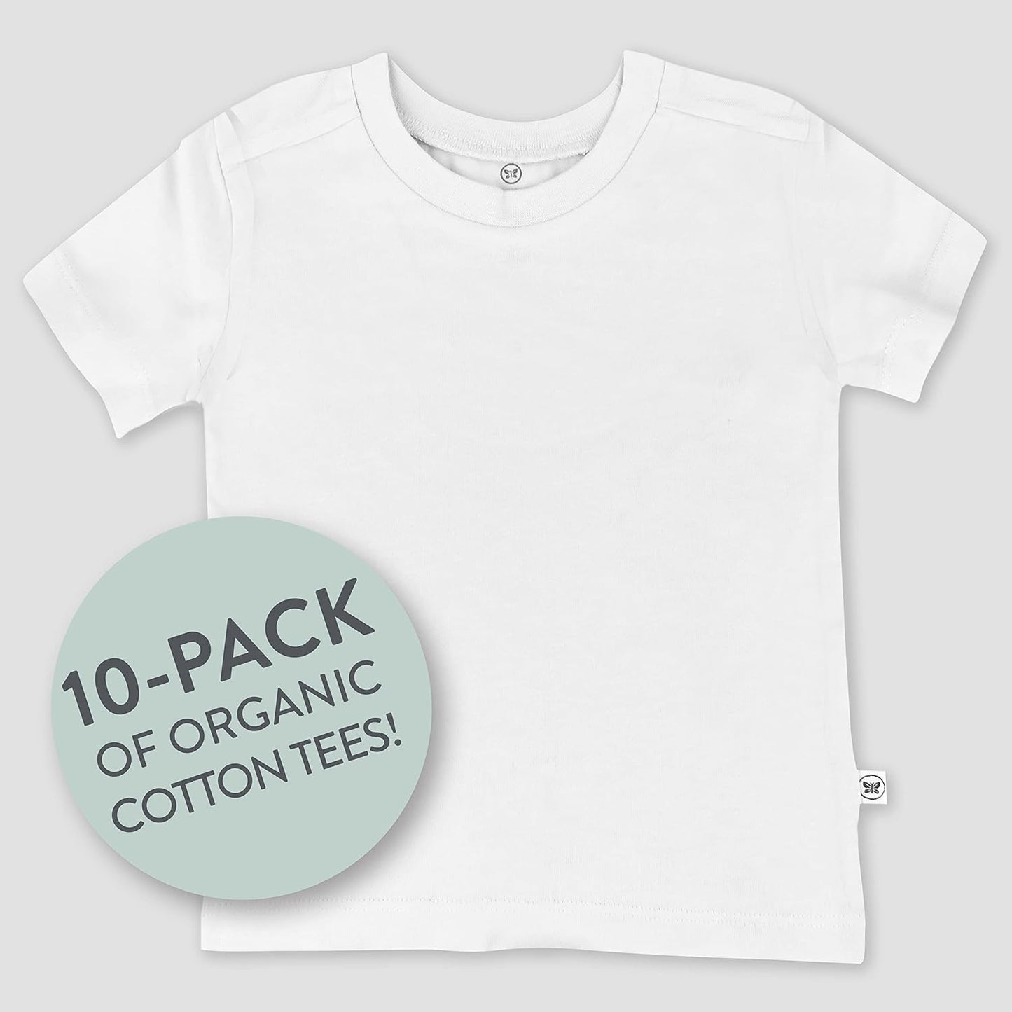 HonestBaby 10-Pack Short Sleeve T-shirts 100% Organic Cotton Baby, Toddler, Little Kids, Boys, Girls, Unisex