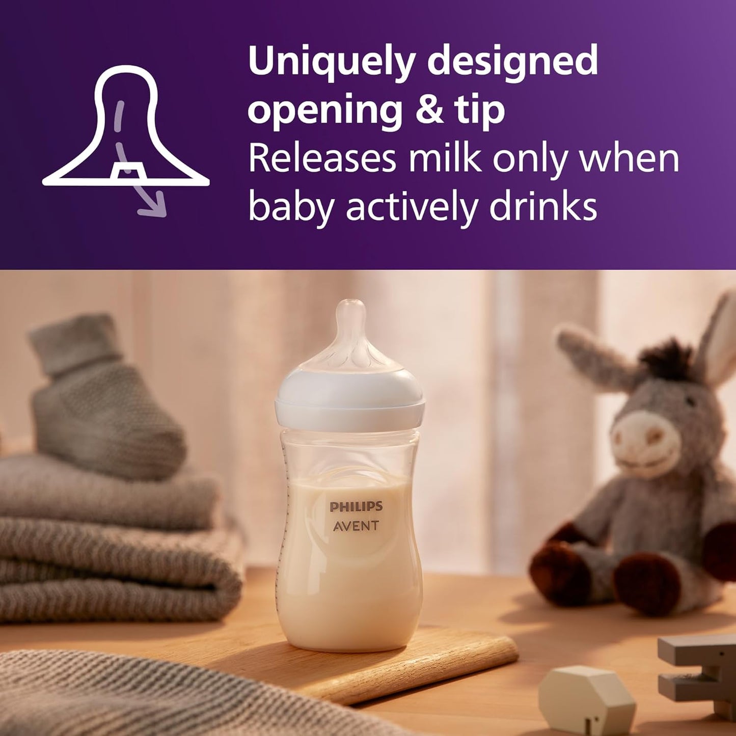 Philips Avent Natural Baby Bottles with Natural Response Nipples (Medium Flow, Flow 3), 9oz