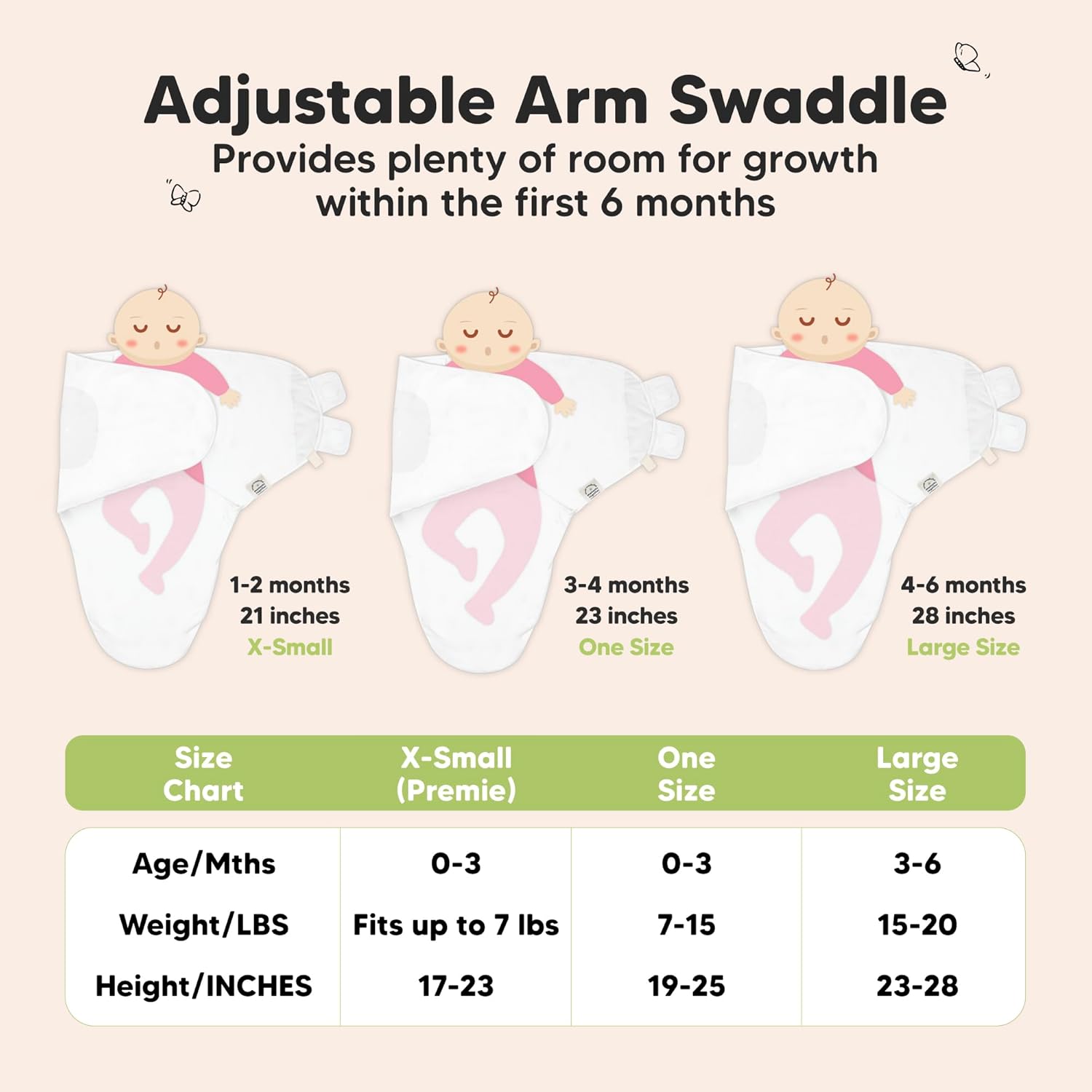 3-Pack Organic Baby Swaddle Sleep Sacks - Swaddles for Newborns, Infant 3-6 Months, Baby Girls