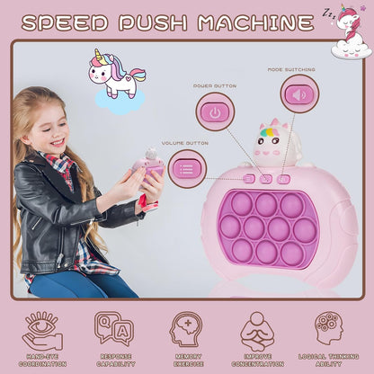 Fast Push Game Pop Fidget Toys for Kids, Fast Push Bubble Game, Quick Push Pop Game for Boys & Girls Age 3-12, Handheld Puzzle Game Sensory Toys Relaxation and Decompression (Pink Unicorn)