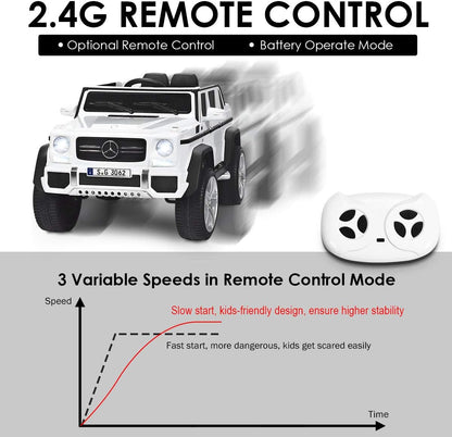Costzon Ride on Car, Licensed Mercedes-Benz Maybach, 12V Battery Powered Vehicle Toy w/ 2 Motors, Remote Control, 3 Speeds, Lights, Horn, Music, Aux, Storage, Truck, Electric Car for Kids (White)