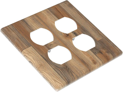 Outlet Covers Retro Rustic Brown Wood Grain 2 Gang Double Duplex Decorative Light Switch Covers