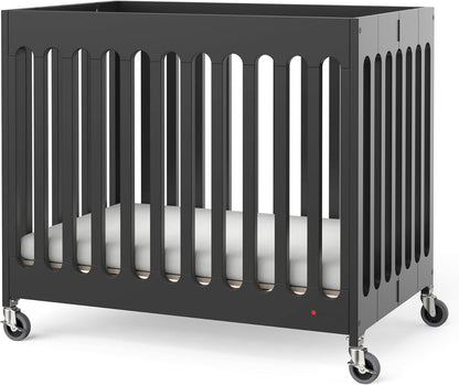 Foundations Boutique Folding Mini Baby Crib - Compact, Portable, Wooden Hotel Crib, Foldable