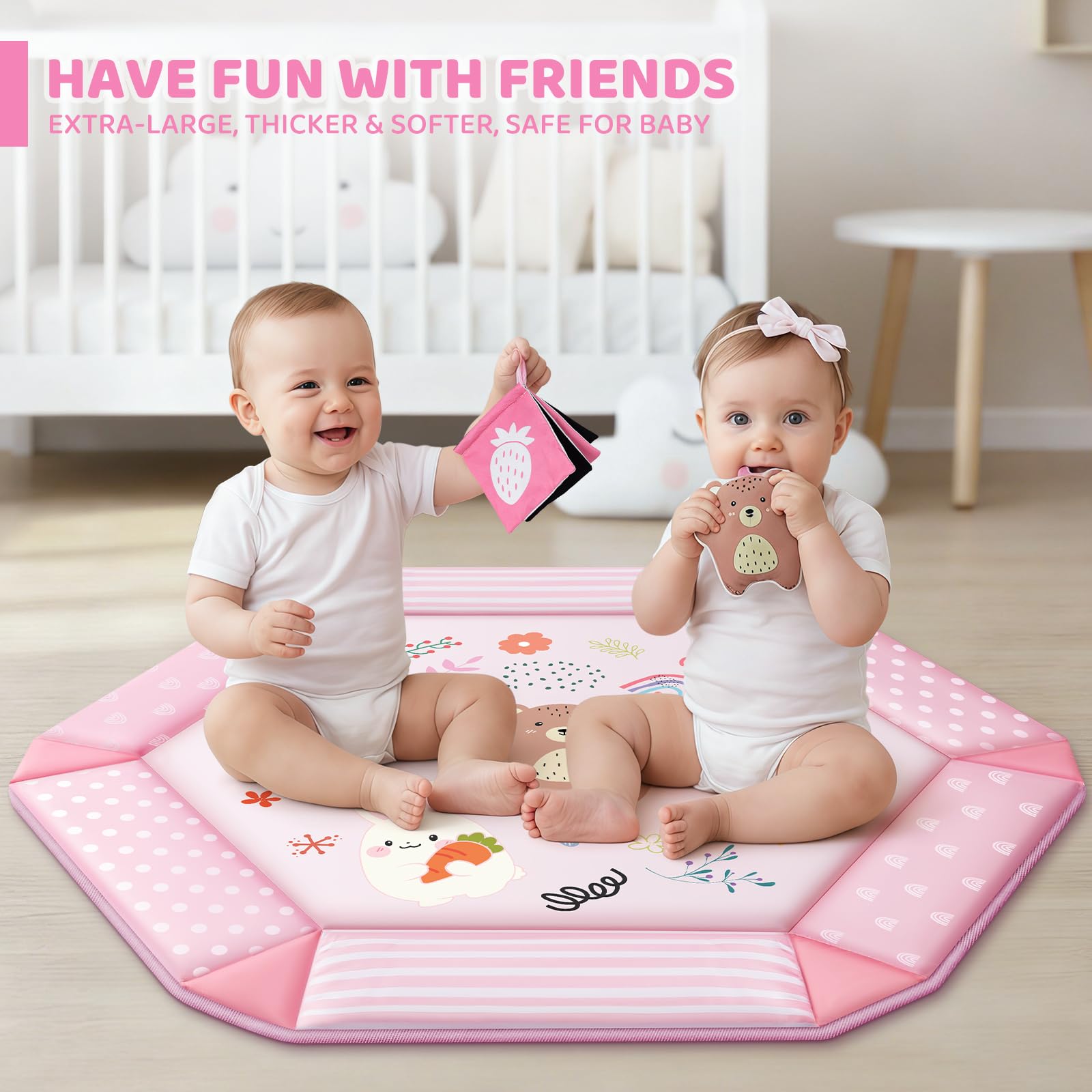 Baby Gym Play Mat, 8-in-1 Tummy Time Mat & Ball Pit with 6 Toys, Washable Baby Activity Mat for