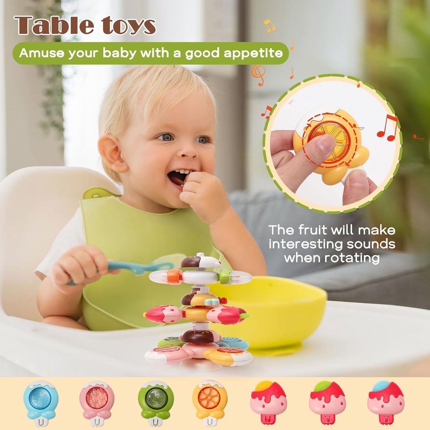 3PCs Suction Cup Spinner Toys for Babies, Montessori Sensory Toys for 12+ Months Baby Boys Girls, Bath/Airplane/Car/Travel Activities Fidget Toys for Toddlers, First Birthday Gifts for Newborn