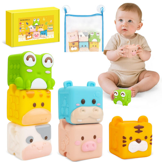 BOBOBELL Animal Soft Baby Blocks,Squeeze Blocks for 6-12 Months Babies