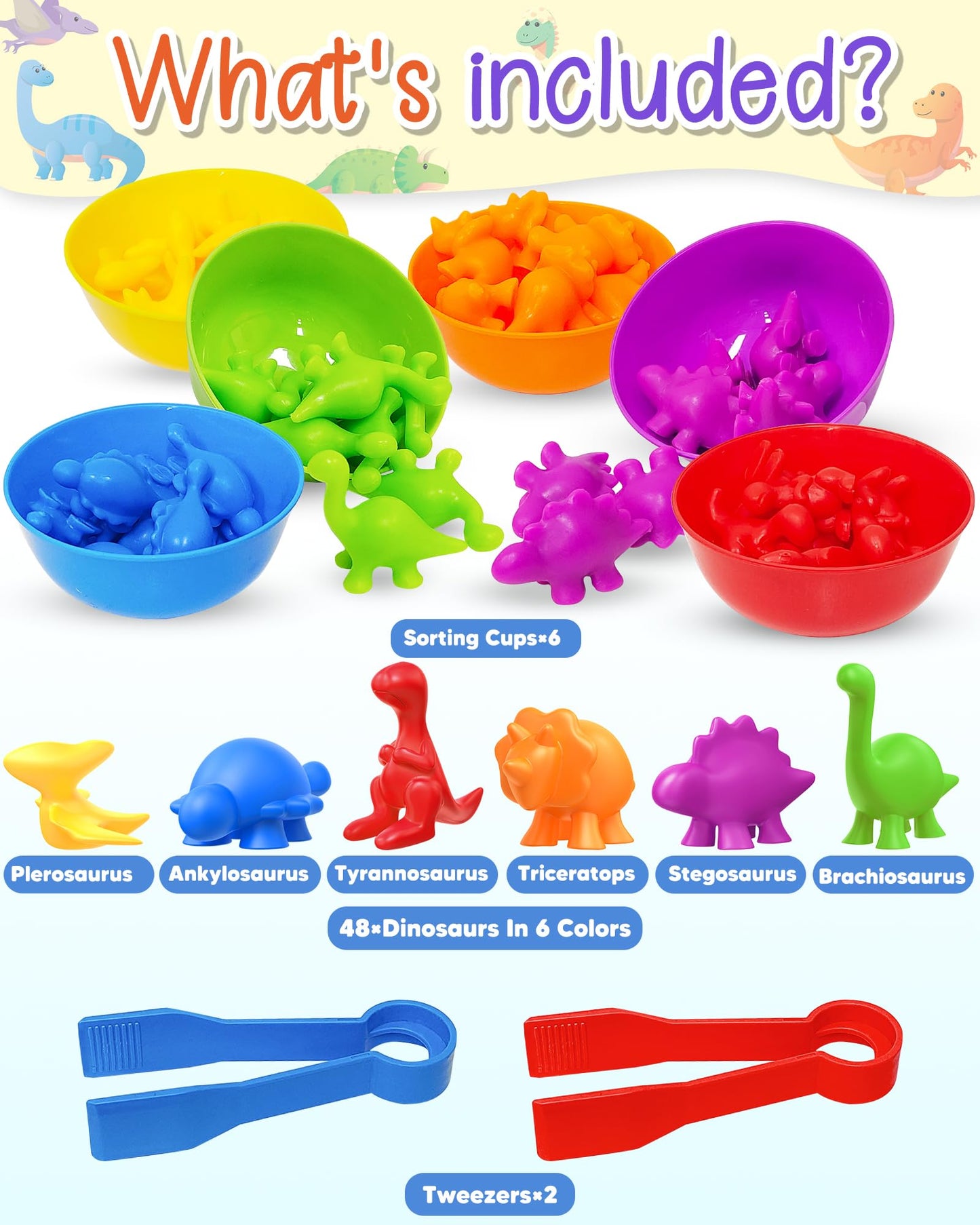 48 Pcs Counting Dinosaurs Toys for Kids 3-5, 4-8, Montessori Learning Toys