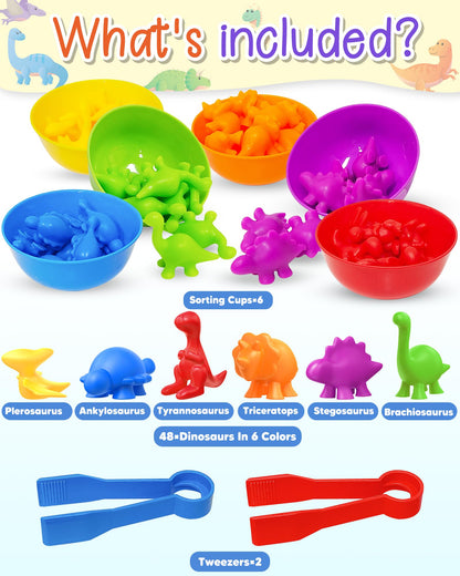48 Pcs Counting Dinosaurs Toys for Kids 3-5, 4-8, Montessori Learning Toys