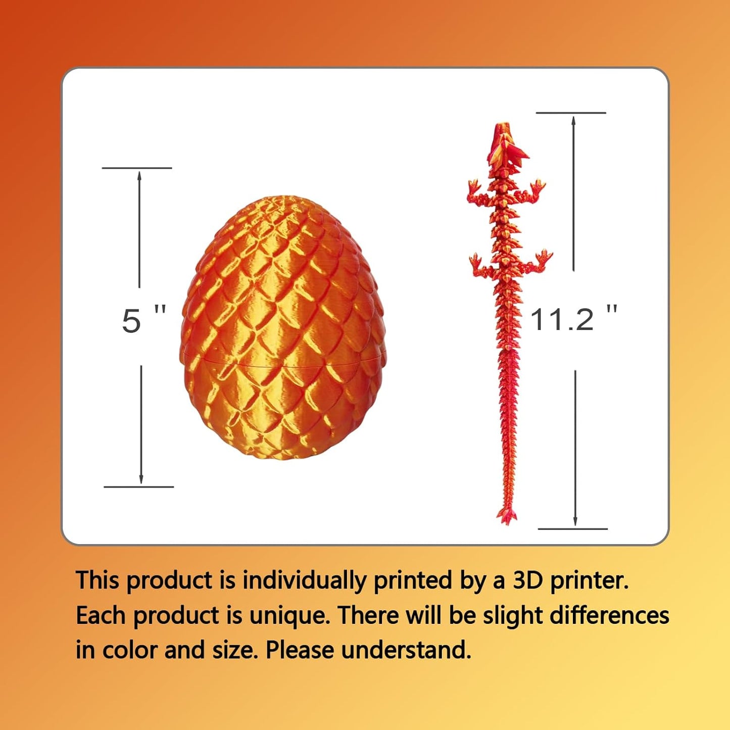 3D Printed Dragon Egg, 3D Printed Articulated Dragon Eggs with Dragon Inside, Crystal Dragon Fidget Toy, Adults Fidget Toys, Mystery Dragon Egg for Autism and ADHD（Laser Red）
