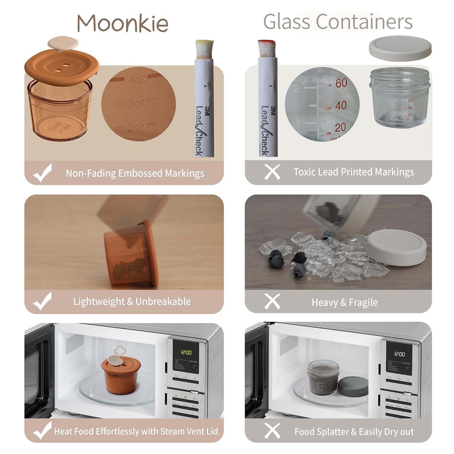 Moonkie Silicone Baby Food Containers | 8oz/4 oz Baby Food Storage Jars with Airtight Lids and A