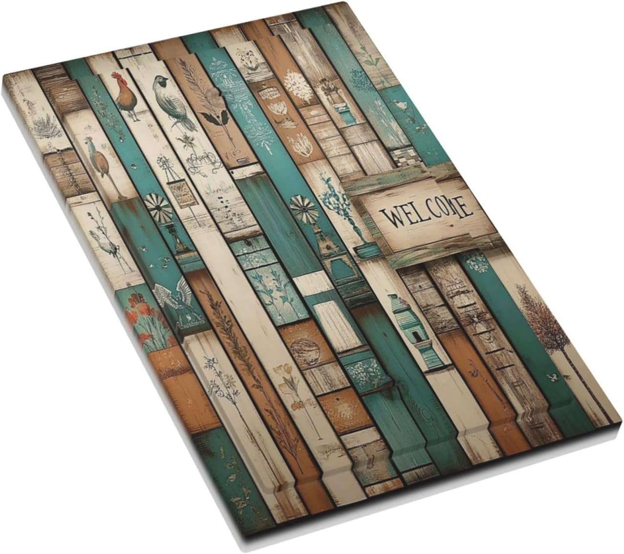 Light Switch Cover Plate Vintage Wood Brown Turquoise Splicing 1 Gang No Device Blank Electrical
