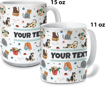 Personalized Mug for Kids - Cats - Custom Name/Text, Ceramic Hot Chocolate/Cocoa/Coffee Cup for Boys/Girls, Birthday/Christmas/Holiday Gift - 11 oz, Black Handle