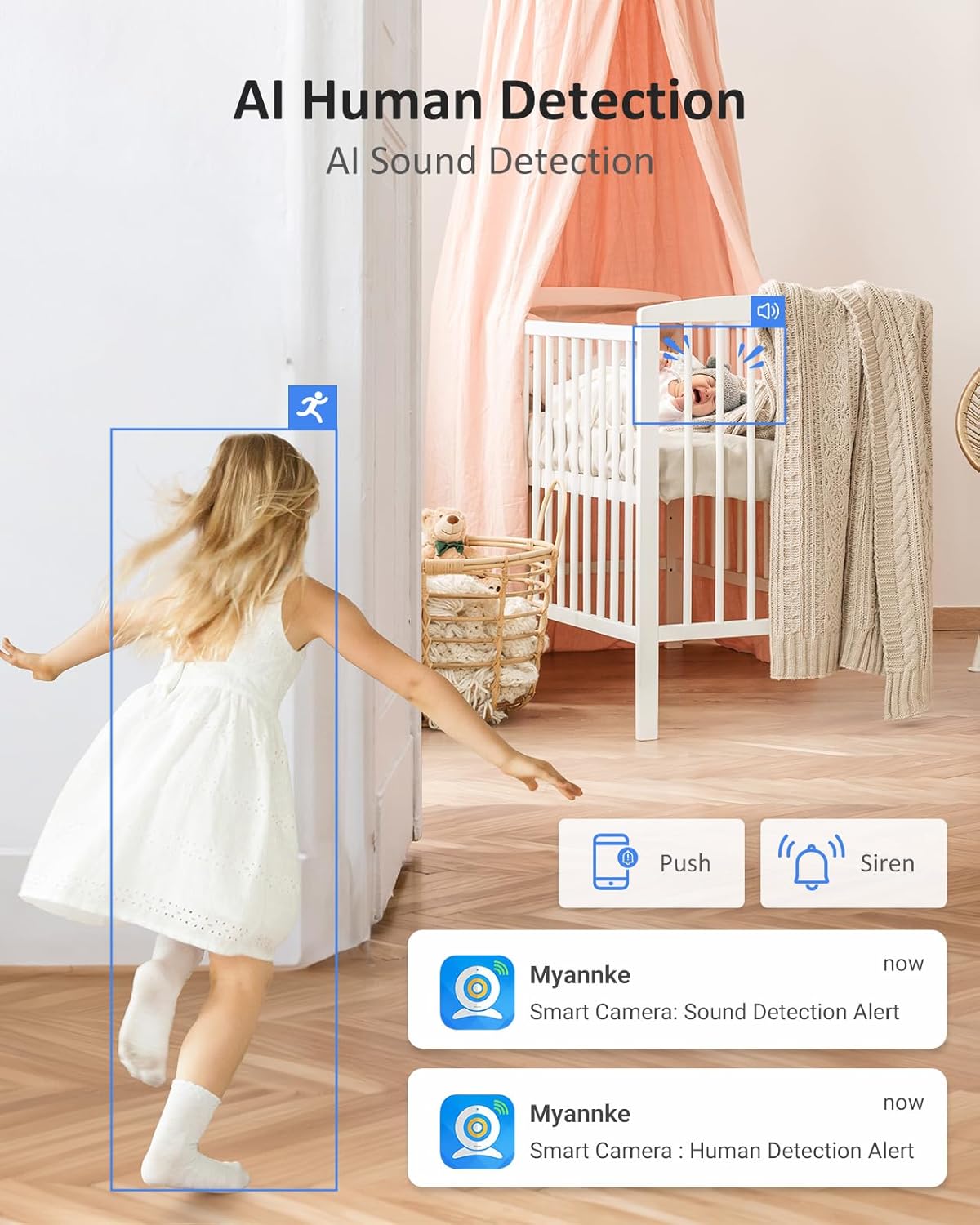 ANNKE 4K UHD House Cameras with Audio and Video, Crater Reno 2.4/5 GHz WiFi Pan & Tilt Camera, 8MP Night Vision, 2-Way Audio, Smart Human Detection, Ideal for Pet/Baby Monitor,Works with Alexa