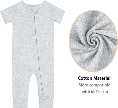 GUISBY Footless Short Sleeve Baby Pajamas with Zipper Cotton Infant Sleepwear