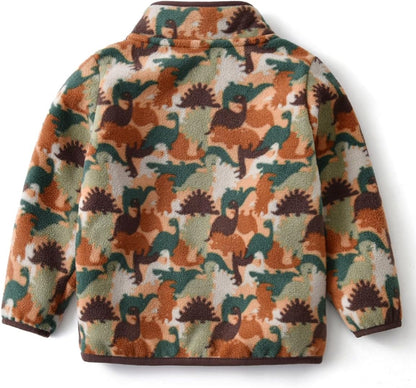 Kids Printed Polar Fleece Jacket Toddler Baby Boys Girls Autumn Winter Warm Sherpa Lining Outerwear Soft Lightweight