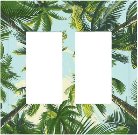 Summer Sky Coconut Palms Trees Green Plants Leaf Decorative Outlet Covers 2 Gang Double GFCI Rocker