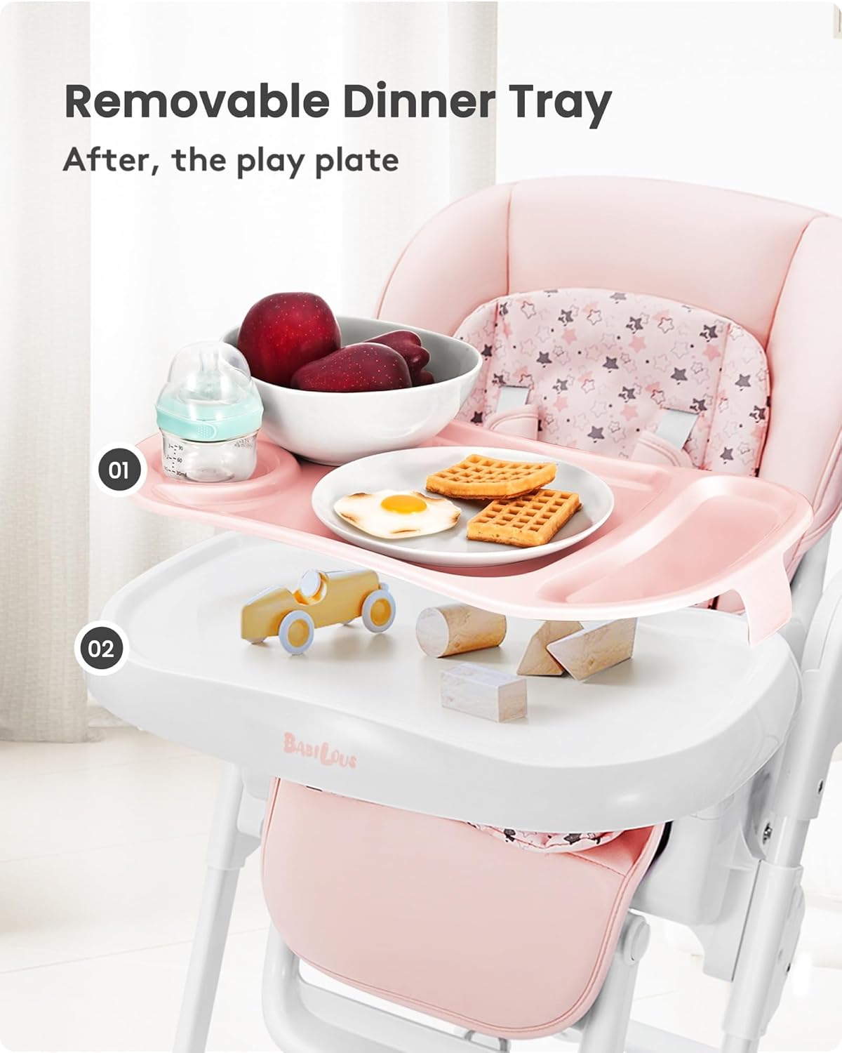 Foldable High Chair with Soft Cushion, High Chairs for Babies and Toddlers, Height Adjustable