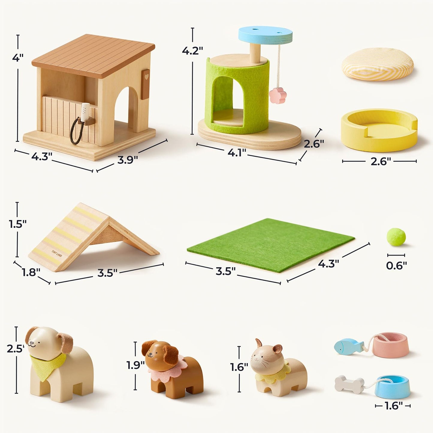 Tiny Land Wooden Dollhouse Animal Set for Toddlers, Dollhouse Accessories