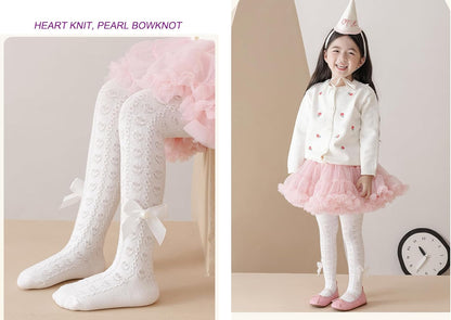 CHUNG Baby Girls Cotton Tights Thin Hollowed Summer with Bowknot Mesh Lace Fashion Toddler Footed Legging Pantyhose