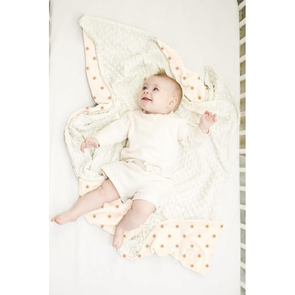 Konssy Baby Blankets for Unisex Boys Girls, Super Soft Nursery Minky Blankets with Muslin Cotton Front and Dotted Fleece Backing, Printed Bed Throws Newborn