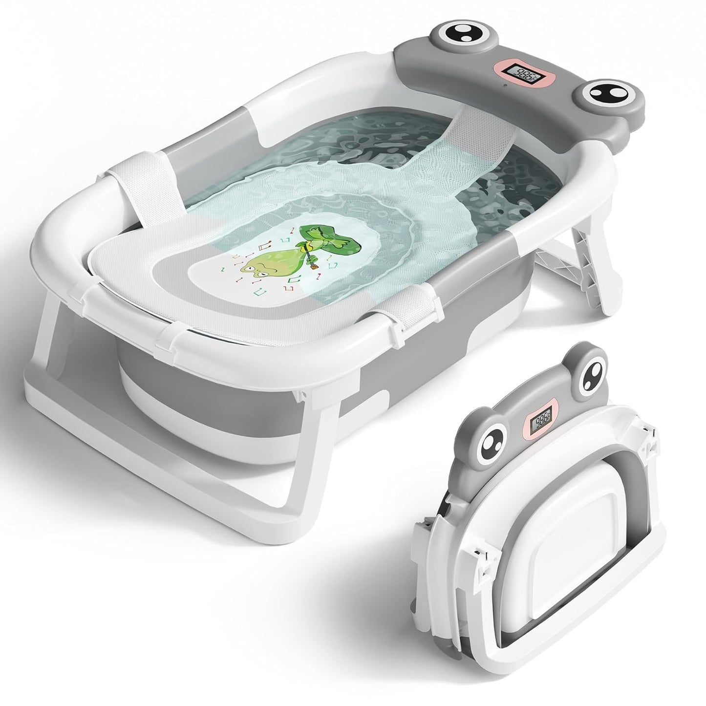 Baby Bathtub, Collapsible Newborn Bathtub for Infant to Toddler 0-24 Months with Soft Cushion and