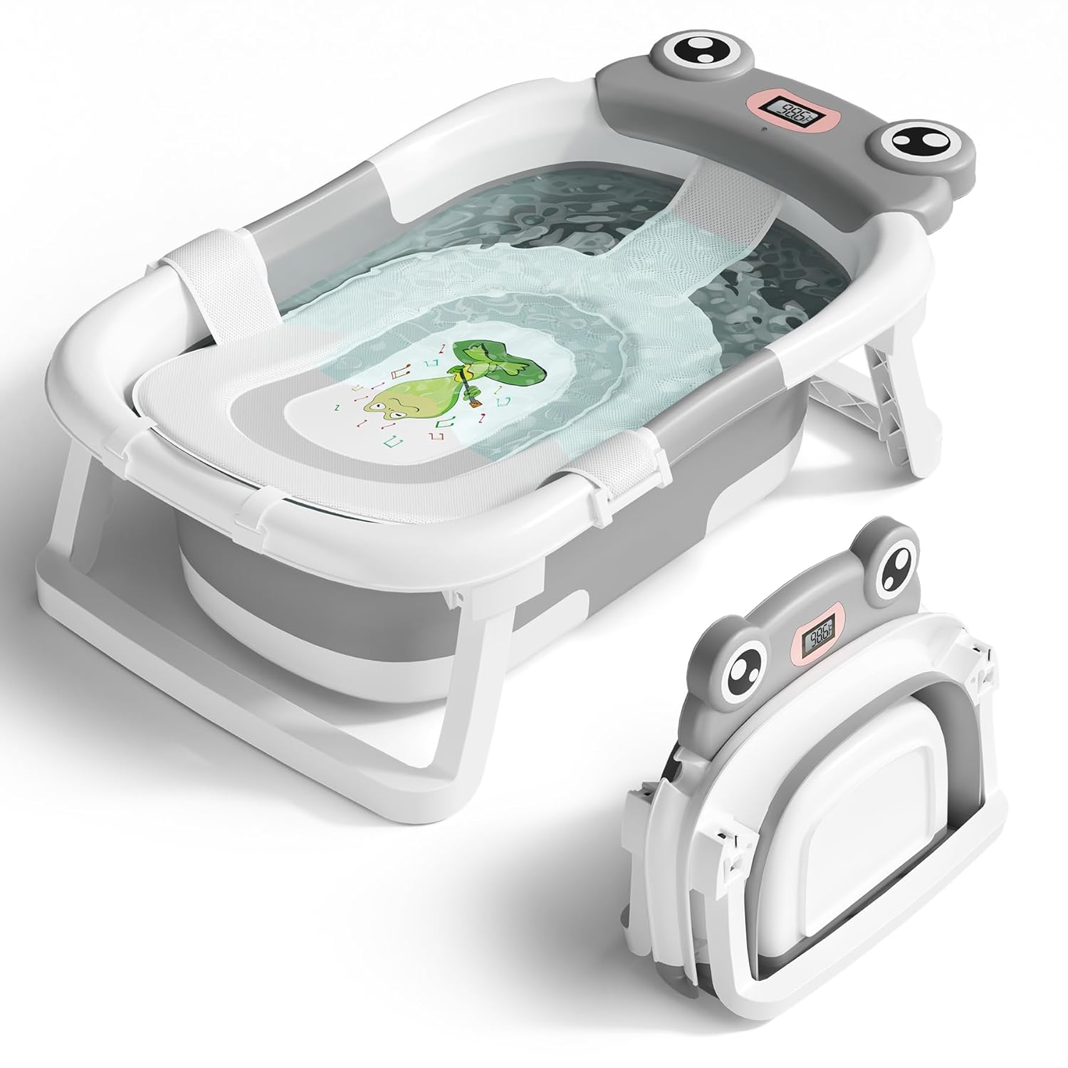 Baby Bathtub, Collapsible Newborn Bathtub for Infant to Toddler 0-24 Months with Soft Cushion and