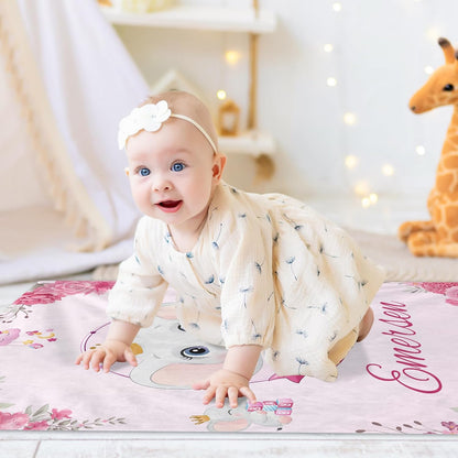 Personalized Baby Blanket with Name, Custom Pink Elephant Name Blanket Toddler Girls Soft Flannne Swaddling Blankets Customized Memorial Gift from Nana for Infant Newborn Shower
