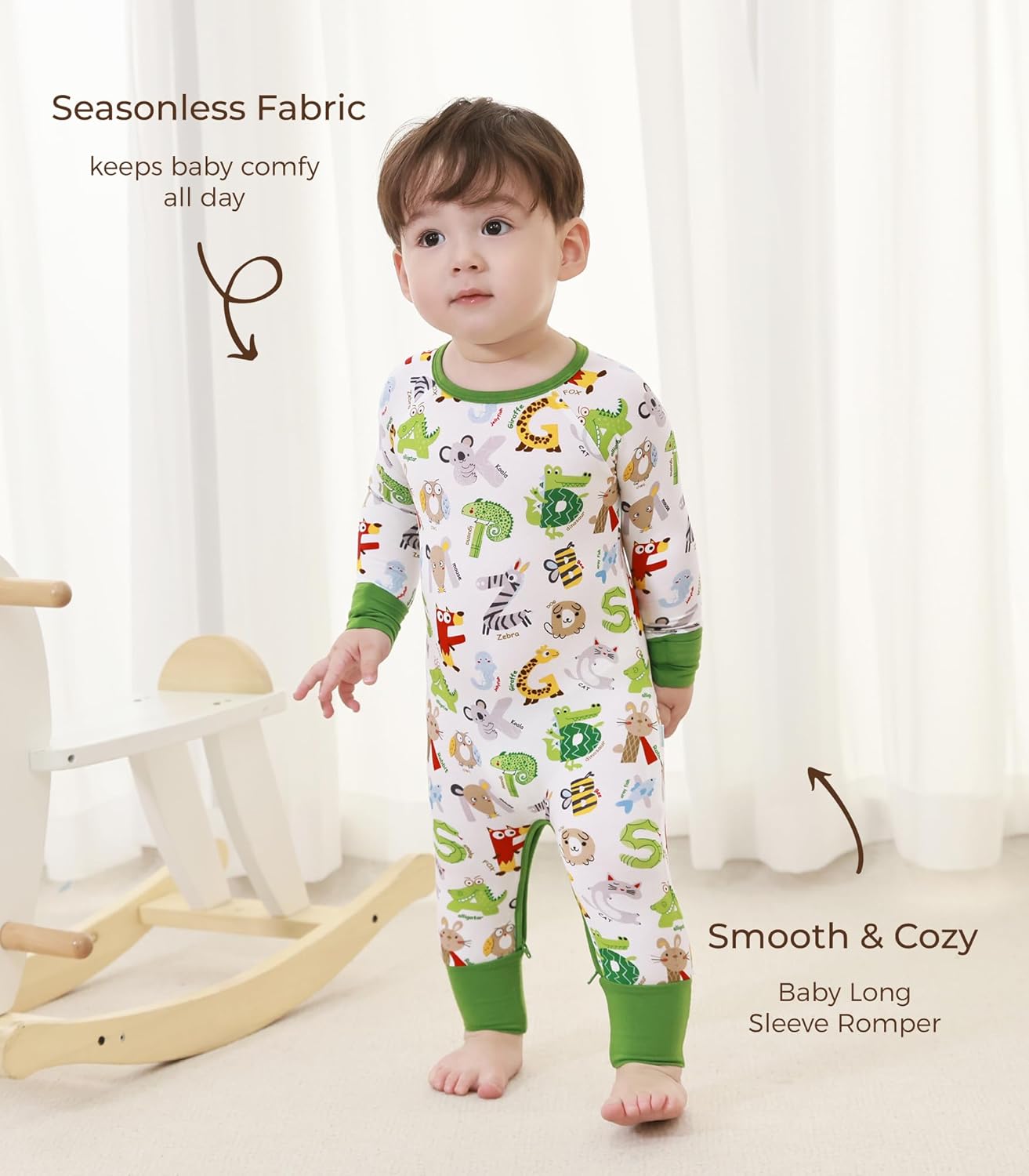 Baby Boys Girls Romper Long Sleeve Jumpsuits Infant Unisex One-Piece Bamboo Viscose Zipper Mitten Rompers