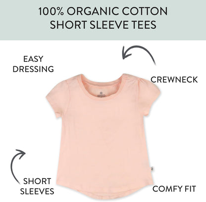 HonestBaby 5-Pack Short Sleeve T-Shirts 100% Organic Cotton Baby, Toddler, Little Kid, Boy, Girl, Unisex