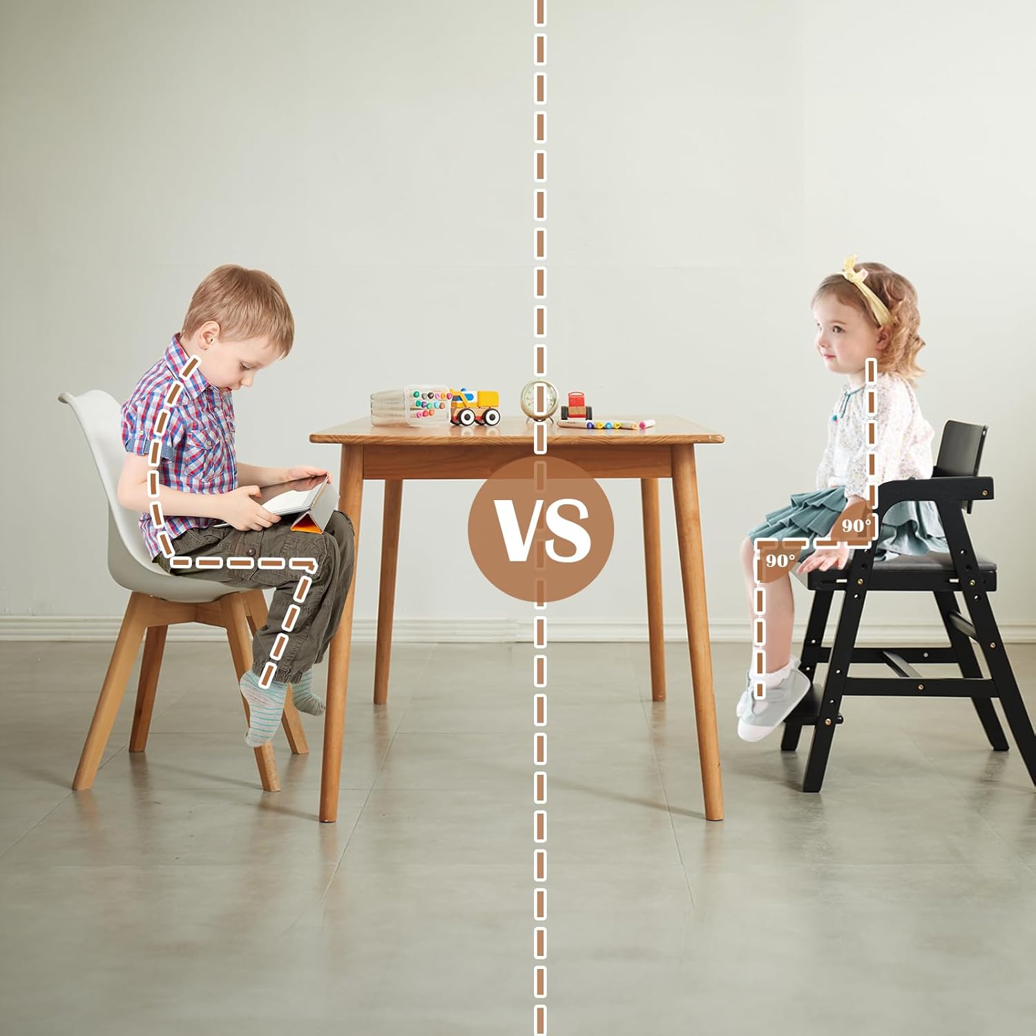 Solid Wood high Chairs for Toddlers,High Chair Grows with Kid for Dining, Study Chair for Children