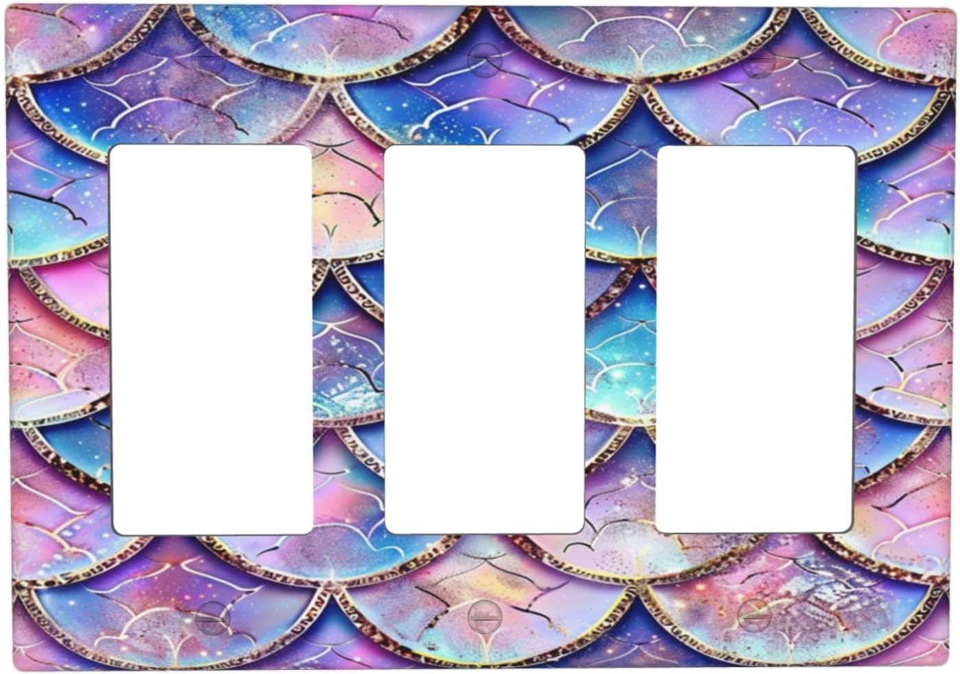 Decorative Outlet Covers Cute Pink Purple Mermaid Scales 3 Gang Wall Plate Triple Rocker Light Switch Cover Plate Jumbo Electrical GFCI Faceplate for Girlroom Bedroom Home Decor
