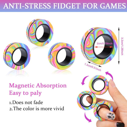 3Pcs Magnetic Rings Fidget Toy Set, ADHD Anxiety Magnetic Fidget Toys Adults Fidget Spinner Rings for Relief, Easter Basket Stuffers Valentines Gifts for 8+ Year Old Teen Boy Girl