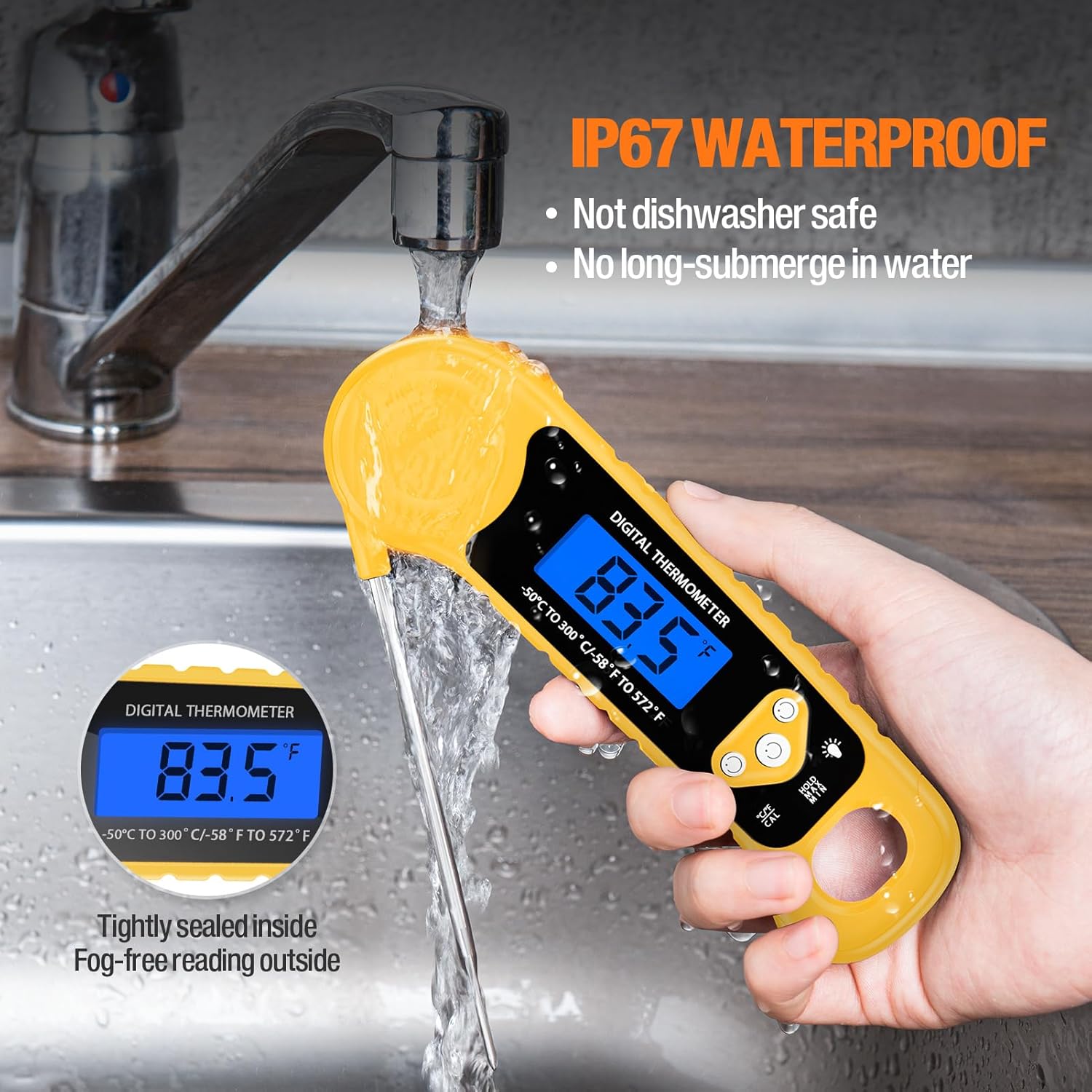 Meat Thermometer Digital, Instant Read Food Thermometer Waterproof with Backlight for Cooking, Deep