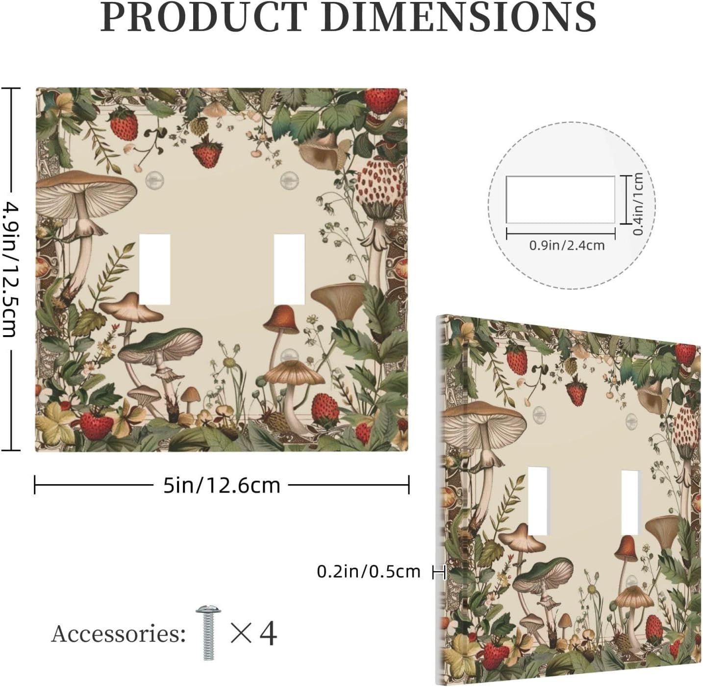 Decorative Switch Covers Plate Rustic Mushroom Garden Red Strawberry 2 Gang Wall Plate Unique Double Toggle Light Switch Plate Wall Cover Plate Faceplate for Bedroom Home Decor