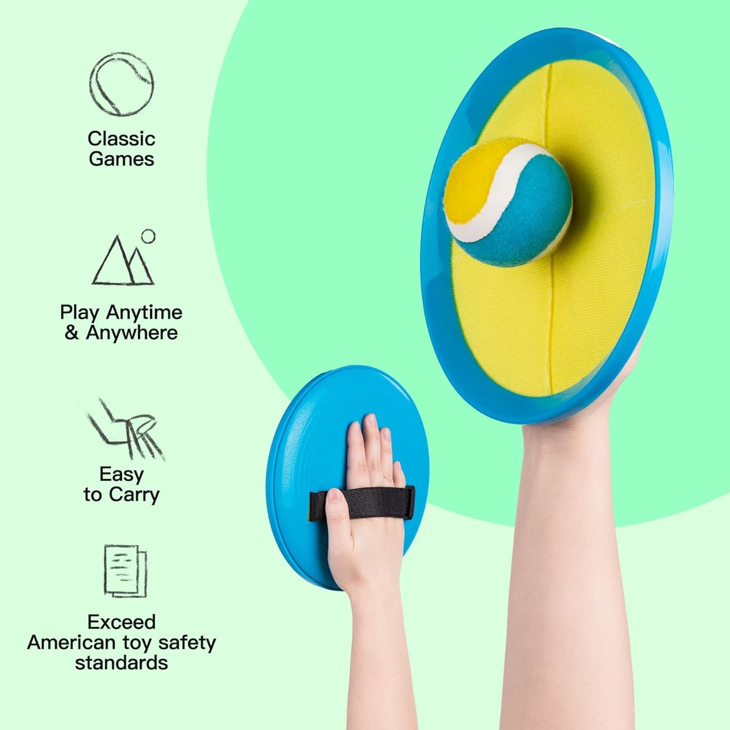 EVERICH Upgraded Toss and Catch Ball Game Set - Indoor and Outdoor Games for Kids 3-12, Beach Sand Pool Water Toy Includes 4 Paddles 4 Sticky Balls, Great Birthday Easter Gifts for Boys Girls