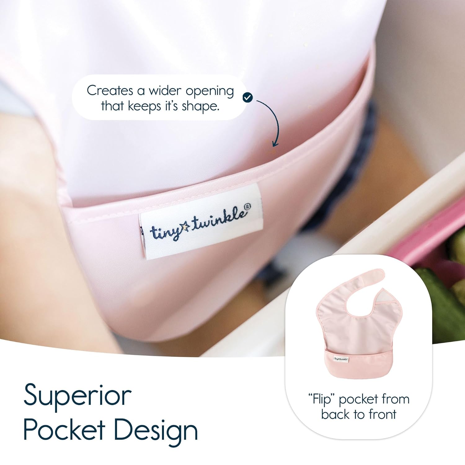 Tiny Twinkle Mess Proof Baby Bibs for Eating - Waterproof, Wipeable Bibs - Toddler Bibs - Travel