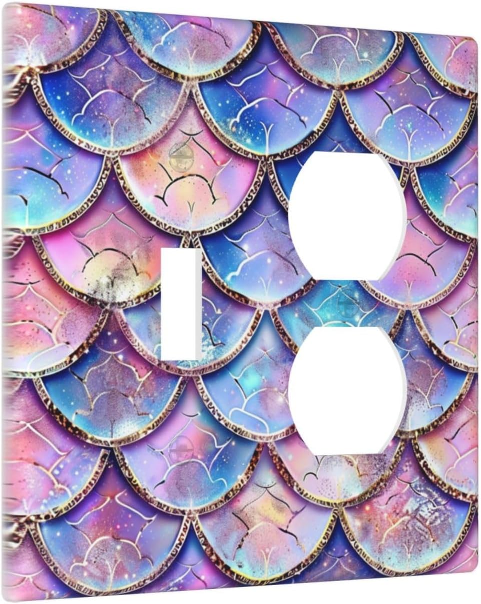 Decorative Outlet Covers Cute Pink Purple Mermaid Scales 2 Gang Wall Plate Cover Single Toggle Duplex Combo Two Switch Light Switch Cover Plate GFCI Faceplate for Bedroom Home Decor
