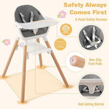 BABY JOY Baby High Chair, 6 in 1 Convertible Wooden High Chair for Babies & Toddlers with