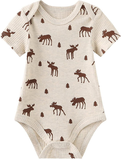 Newborn Baby Short Sleeve Bodysuit Cotton One-Piece Baby Clothes 5-Pack, 0-12 Months