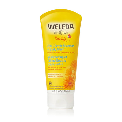 Weleda Baby Calendula 2-in-1 Gentle Shampoo and Body Wash, 6.8 Fluid Ounce, Plant Rich Cleanser