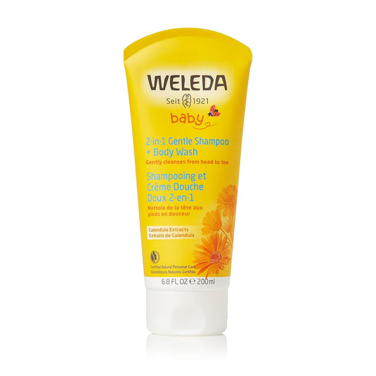 Weleda Baby Calendula 2-in-1 Gentle Shampoo and Body Wash, 6.8 Fluid Ounce, Plant Rich Cleanser