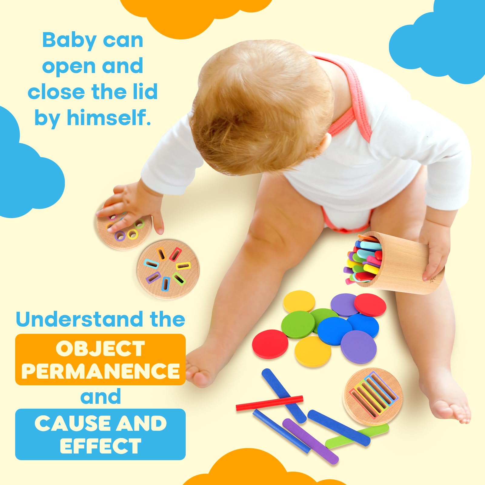 Wooden Montessori Baby Toddler Toys 3in 1 Learning Fine Motor Preschool Toy