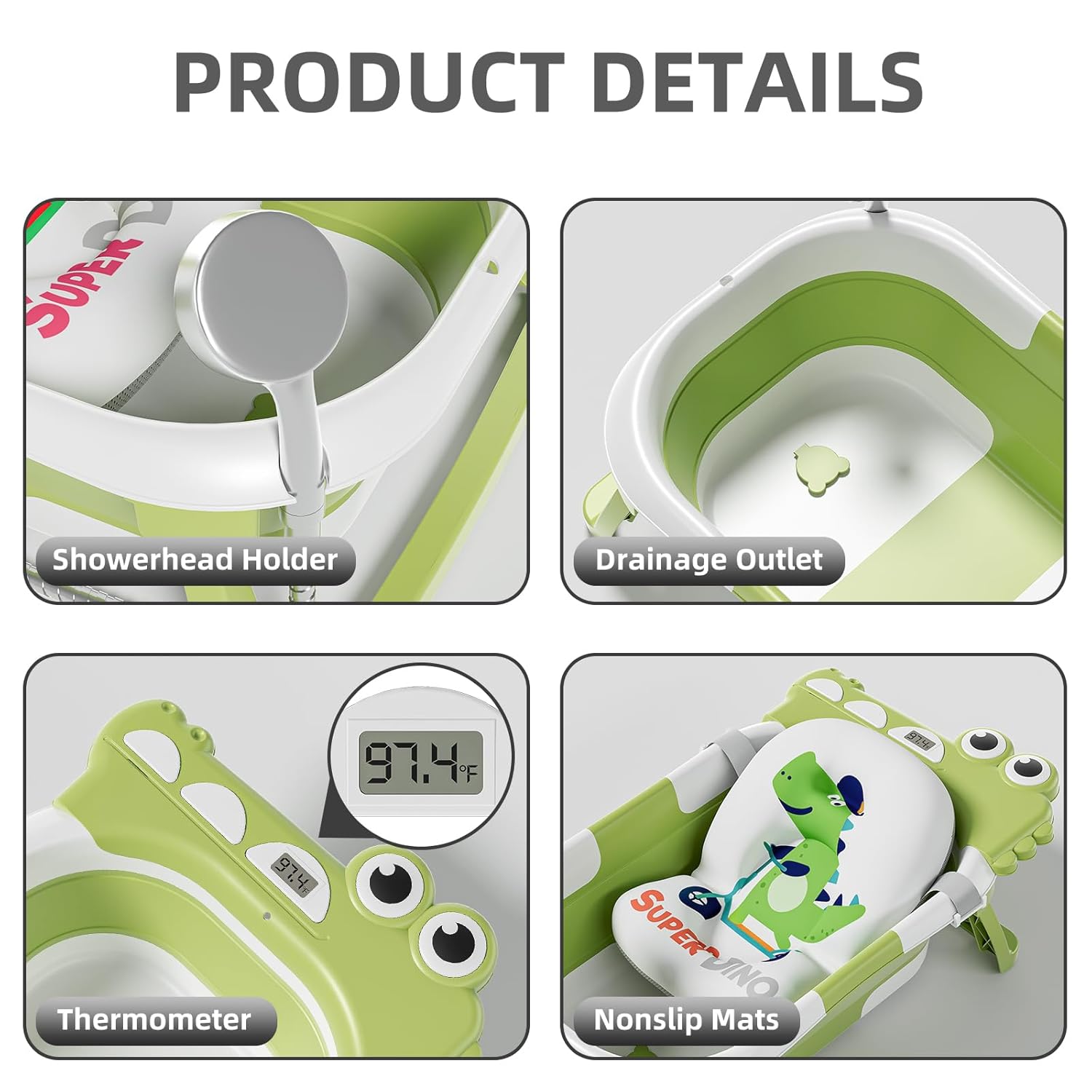 Collapsible Baby Bathtub for Newborn, Foldable Baby Bath Tub with Thermometer & Soft Floating