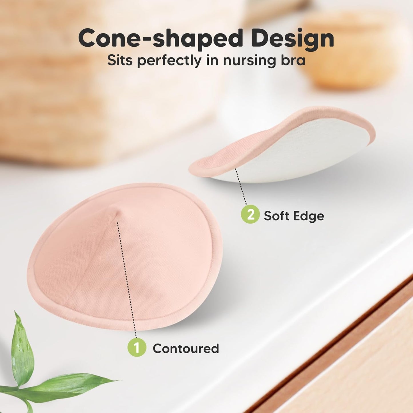 Organic Nursing Pads - 14 Washable Viscose Derived from Bamboo Breastfeeding Pads, Wash Bag