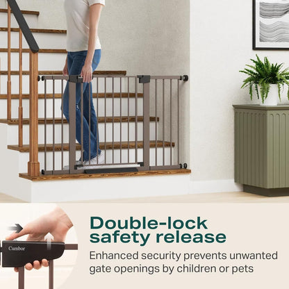 Cumbor 2 Pack 29.7"-51.5" Extra Wide Baby Gate for Stairs, Mom's Choice Awards Winner-Dog Gates for Doorways, Pressure Mounted Walk Through Pet Gate Indoor, Safety Auto-Close Child Gate for Kid,Brown