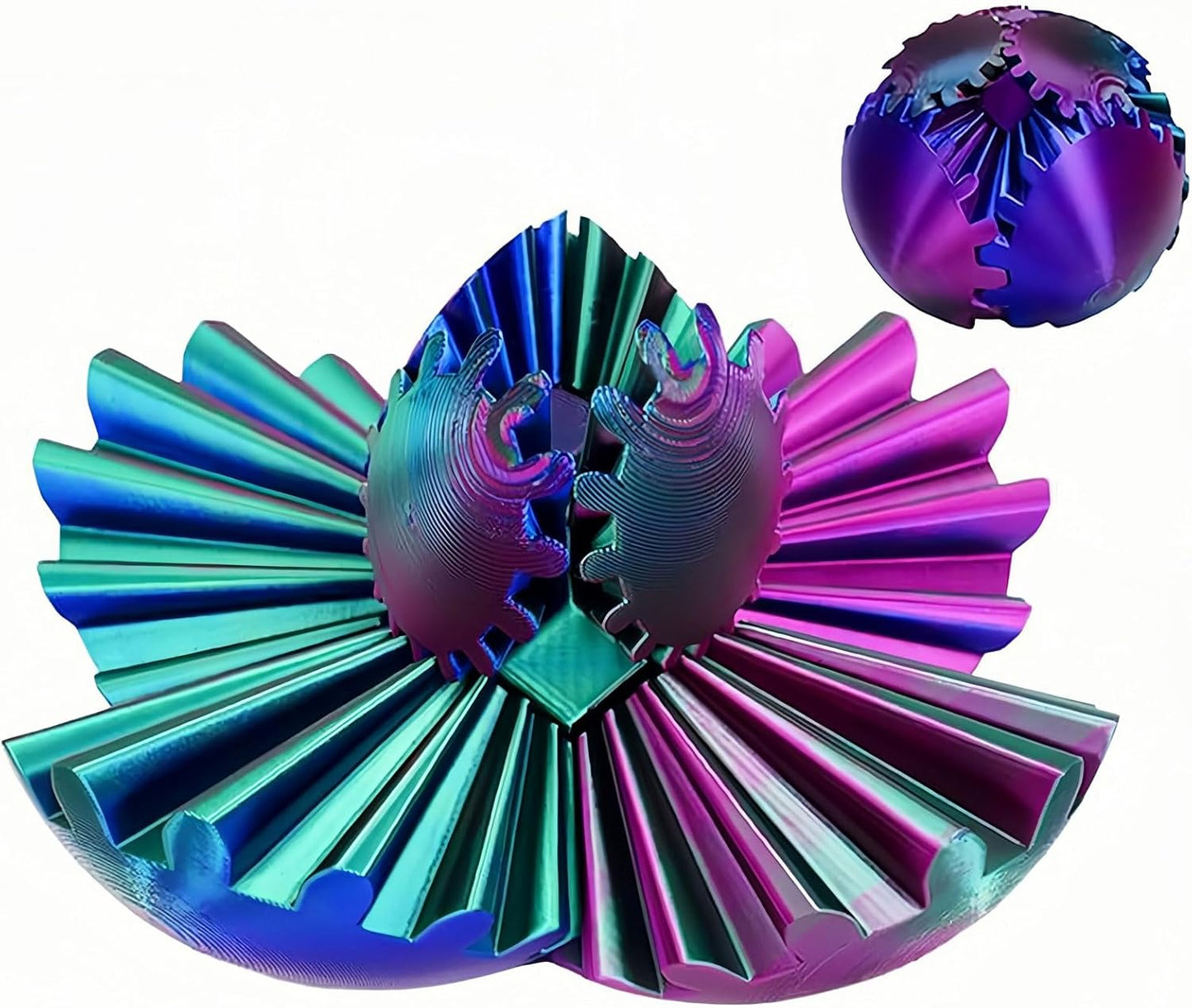 Gear Ball, Gear Sphere 3D Printed Gear Ball Fidget Toy Spin Ball, GearSphere Desk Toy, Stress Ball, Fidget Ball, Gear Toy for Stress and Anxiety Relaxing (Laser Red Blue Green)