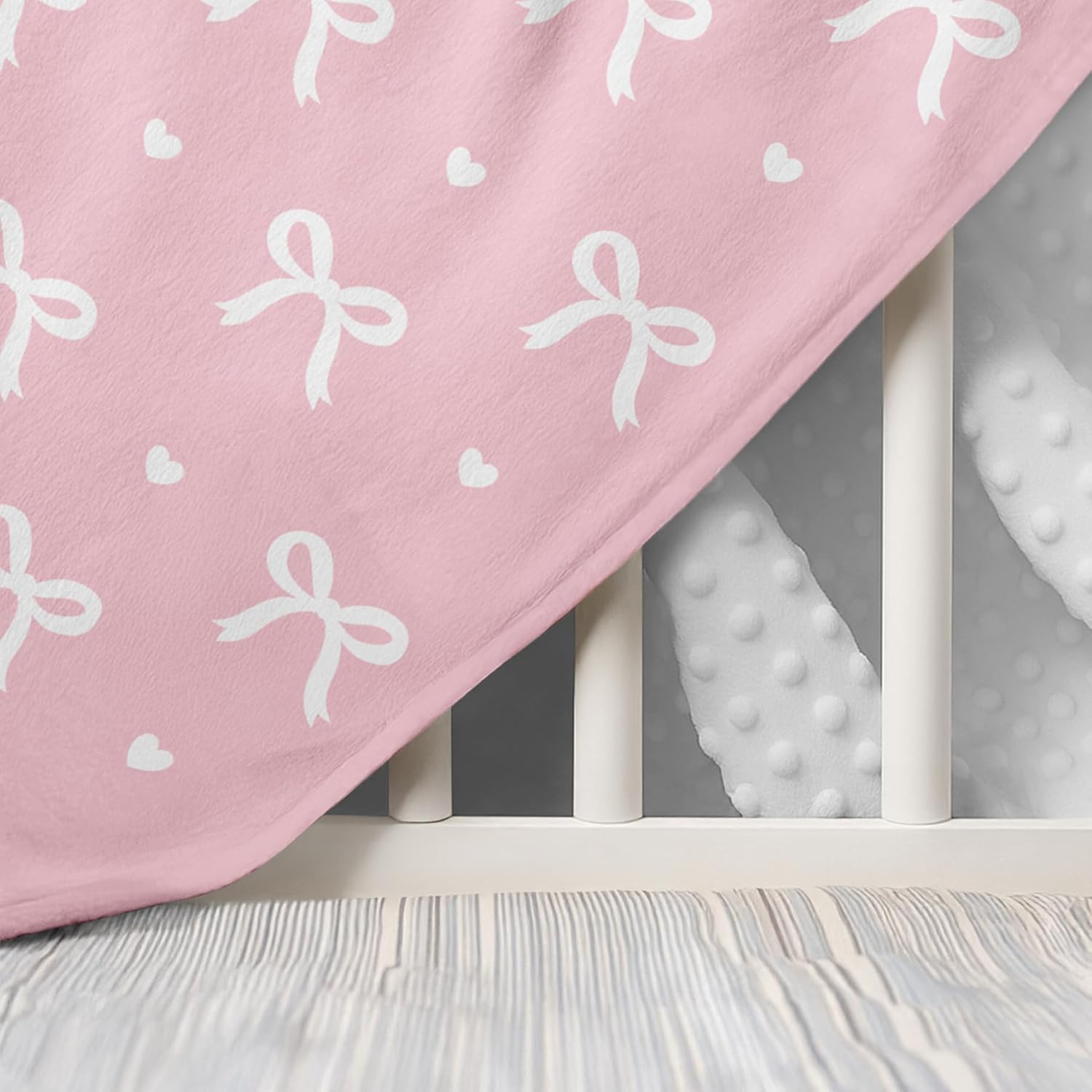 Bow Minky Baby Blanket 30 x 40 Inches for Girls, Soft Plush Receiving Blanket with Dotted Back