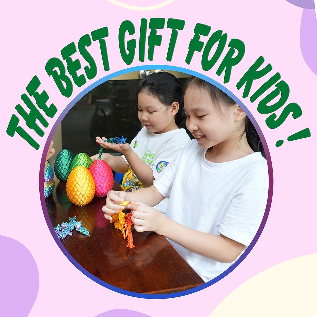7" 3D Printed Dragon with Wings in Egg, Easter Basket Stuffers, Crystal Dragon Surprise in Eggs, Articulated Dragon, Dragon Fidget Toy, Home Office Decor Executive Desk Toy (Random Rainbow Color)